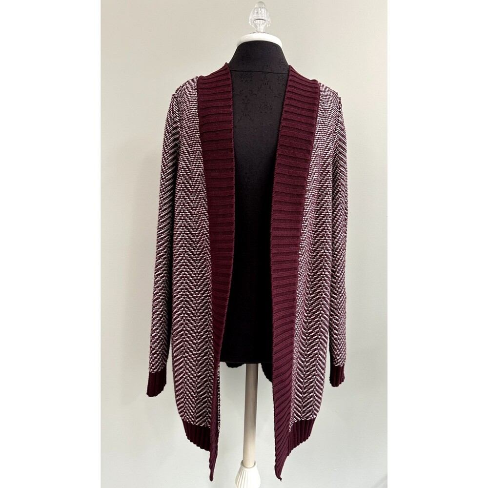 Lane Bryant Women’s Maroon & Pale Pink Herringbone Cardigan Size 14/16